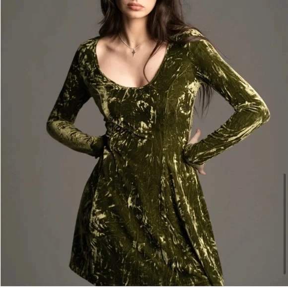 Sweet Jane Olive Crushed Velvet Mini Dress by Little Lies - Picture 7 of 7